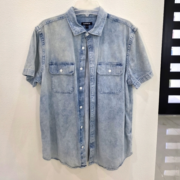 Express Light Blue Denim Shirt for Men - Picture 1 of 4